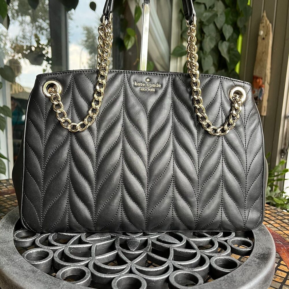 Kate Spade Briar Lane Quilted Shoulder Satchel Bag Black Gold Hardware NWOT